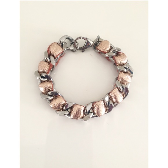 Artisan Jewelry - Artisan Silver Tone Chain Link Rose Gold Bracelet